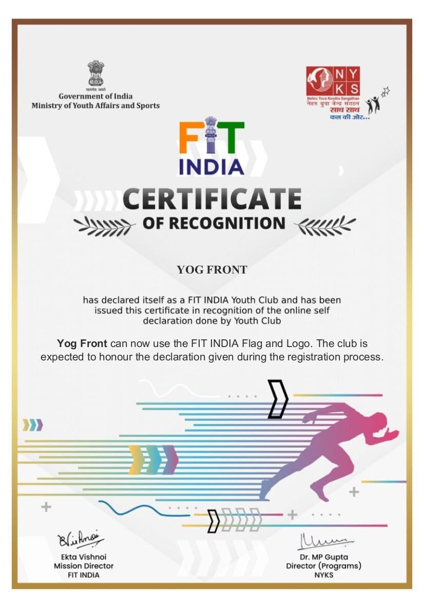 FIT INDIA Certificate of Recognition